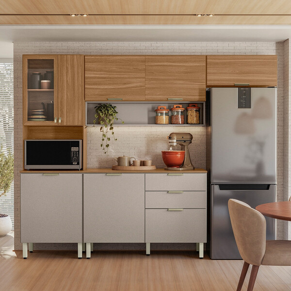 Cozinha Modulada 4 Peças Com Tampo E Vidro Alba Demóbile