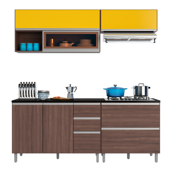 Cozinha Modulada 4 Peças Evidence Amendoa Amarelo Poliman