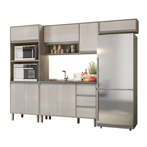 Cozinha Modulada 4 Peças Florença 8 Portas E 3 Gavetas Cor Ma