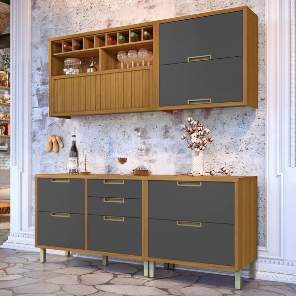 Cozinha Modulada 4 Peças Ripado Imperatriz 100% Mdf Freijó/gr