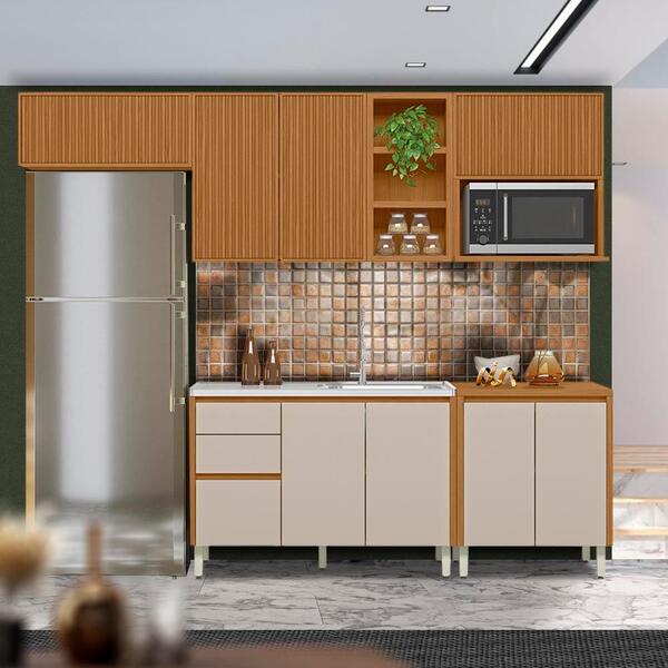 Cozinha Modulada 5 Peças 3 Aéreos Ripados 2 Balcões 100% Mdf