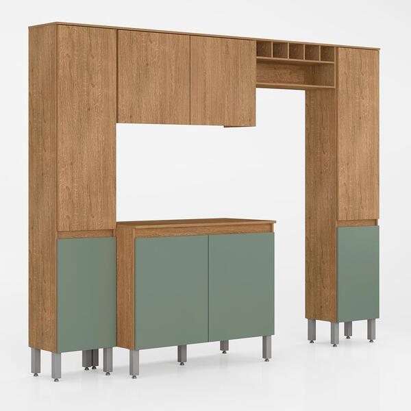 Cozinha Modulada 5 Peças 8 Portas Vitória Carvalho/menta - Mó