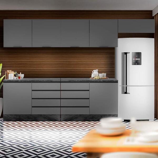 Cozinha Modulada 5 Peças Com Armários Aéreos Grafite Etna Pol