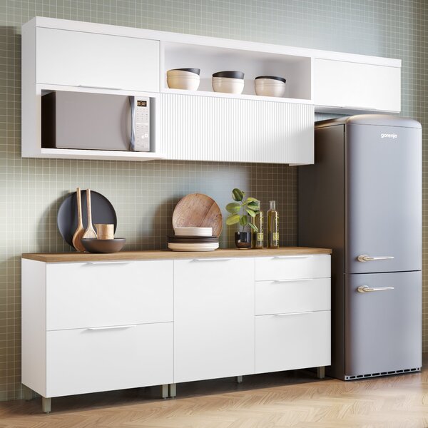 Cozinha Modulada 5 Peças Ripado  100% Mdf Marquesa Branco