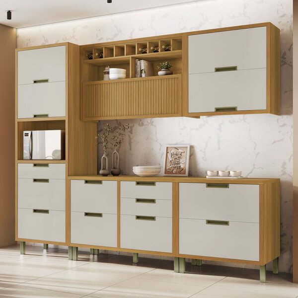 Cozinha Modulada 5 Peças Ripado Imperatriz 100% Mdf Freijó/of