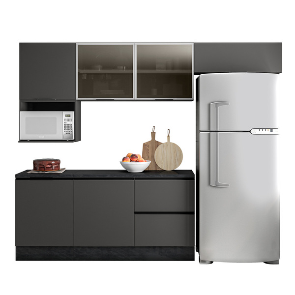 Cozinha Modulada 6 Peças Com 6 Portas E 3 Gavetas Com Vidro F