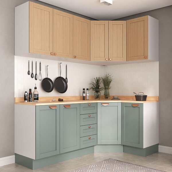 Cozinha Modulada 6 Peças Com Tampo 3 Aéreos E 3 Balcões Arizo