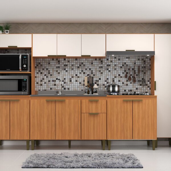 Cozinha Modulada 6 Peças Iara 300cm X 193cm X 53cm Freijó/off
