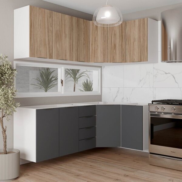 Cozinha Modulada 6 Peças Sem Tampo Sem Rodapé 3 Aéreos E 3 Ba