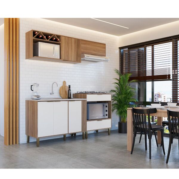 Cozinha Modulada 6 Portas Karina Nogal Off White- Alj Móveis