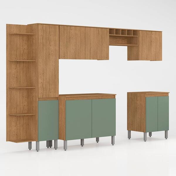 Cozinha Modulada 7 Peças 10 Portas Vitória Carvalho/menta - M