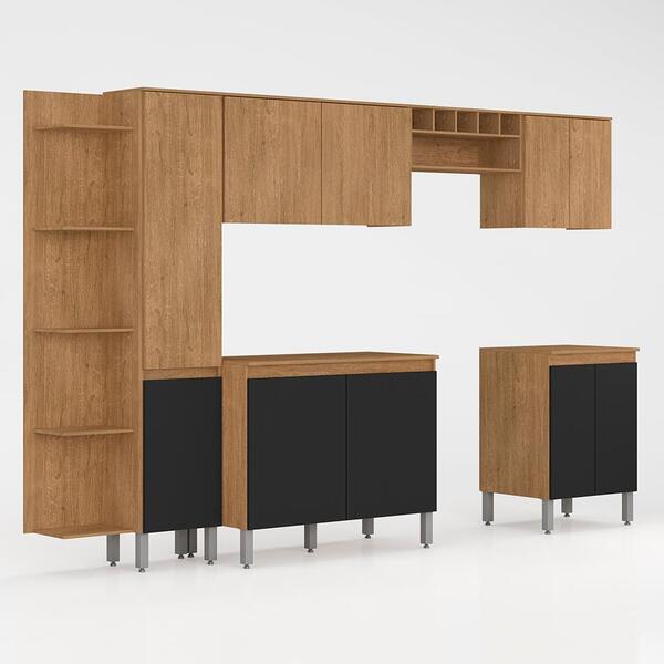 Cozinha Modulada 7 Peças 10 Portas Vitória Carvalho/preto Fos