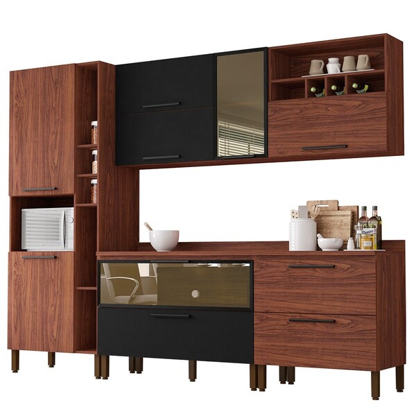 Cozinha Modulada 7 Peças Viv Concept C05 Nogueira/black - Kit