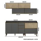 Cozinha Modulada 7 Portas 4 Gavetas Amêndoa Chumbo Koli Shop