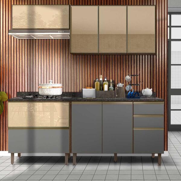 Cozinha Modulada 7 Portas Vidro Reflecta 4 Gavetas Amêndoa Ch