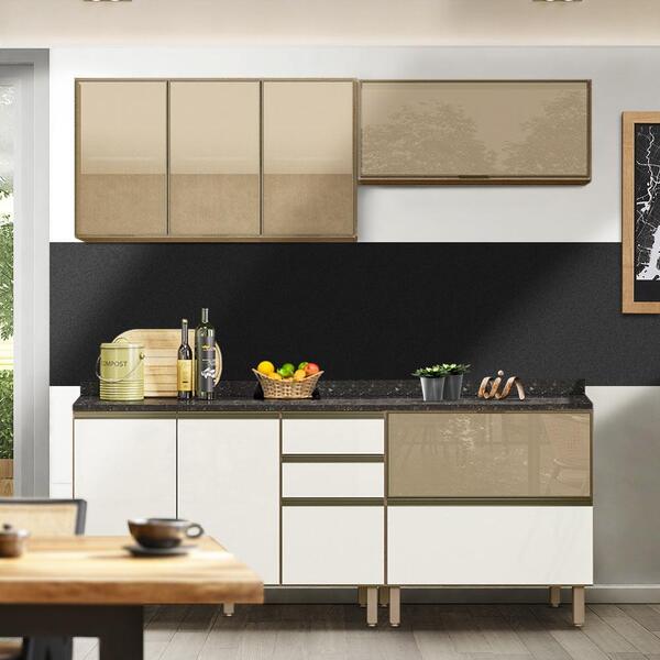 Cozinha Modulada 7 Portas Vidro Reflecta 4 Gavetas Carvalho O