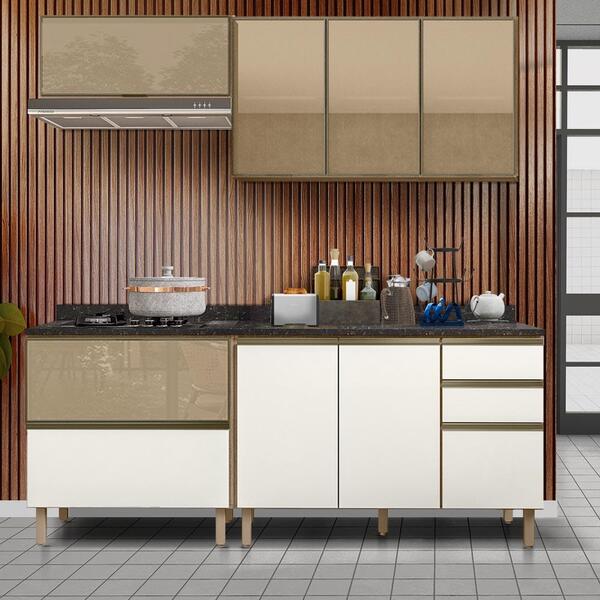 Cozinha Modulada 7 Portas Vidro Reflecta 4 Gavetas Carvalho O