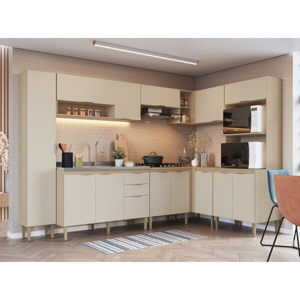 Cozinha Modulada 8 Peças 14 Portas 2 Gavetas Carol Mocca/areia