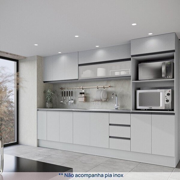 Cozinha Modulada 8 Peças 4 Aéreos 3 Balcões 1 Torre Quente Nara