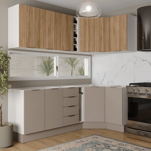 Cozinha Modulada 8 Peças Sem Tampo Com Rodapé 4 Aéreos E 4 Ba