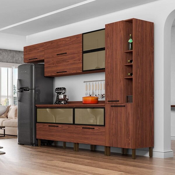 Cozinha Modulada 8 Peças Viv Concept C07 Nogueira - Kit´s Paraná