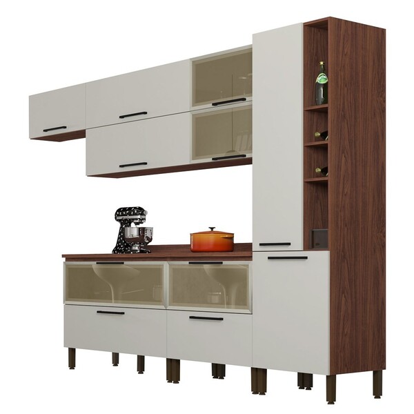 Cozinha Modulada 8 Peças Viv Concept C07 Off White/nogueira -