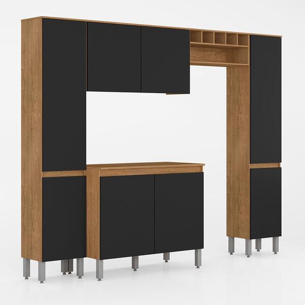 Cozinha Modulada 8 Portas 5 Peças Victória Carvalho/preto Fos
