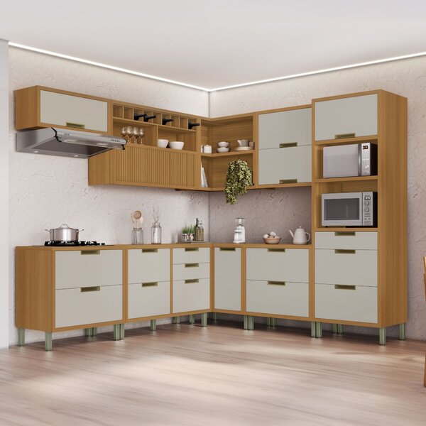 Cozinha Modulada 9 Peças Angulo Com 4 Aéreos 4 Balcões 1 Pane