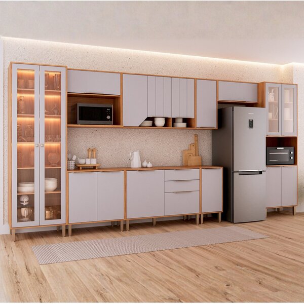 Cozinha Modulada 9 Peças Com 1 Cristaleira 2 Balcões 4 Armári