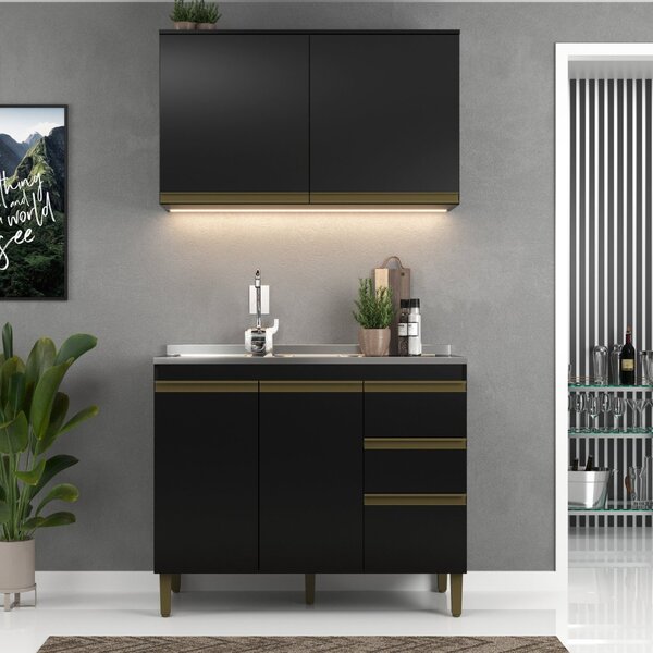 Cozinha Modulada Cecilia 2 Pecas 4 Portas 3 Gavetas 120cm  Pr