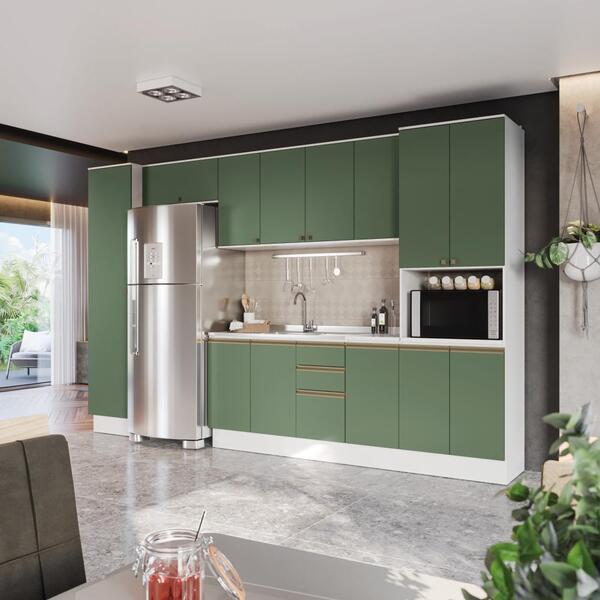 Cozinha Modulada Celeste Kappesberg 100% Mdf Branco/verde 360