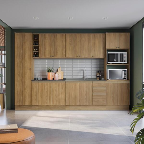 Cozinha Modulada Celeste Kappesberg 100% Mdf Nogueira 340cm
