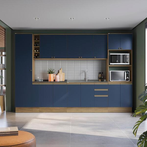 Cozinha Modulada Celeste Kappesberg 100% Mdf Nogueira/azul 34