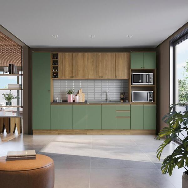 Cozinha Modulada Celeste Kappesberg 100% Mdf Nogueira/verde 9