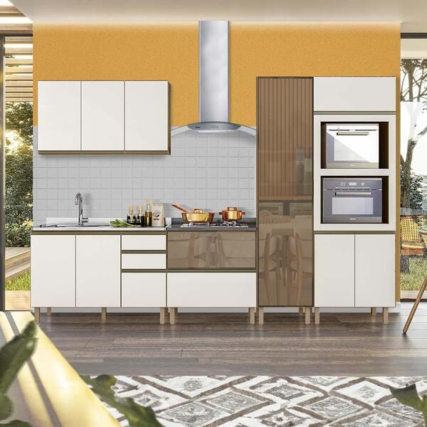 Cozinha Modulada Com 5 Peças 100% Mdf Vidro Reflecta Carvalho
