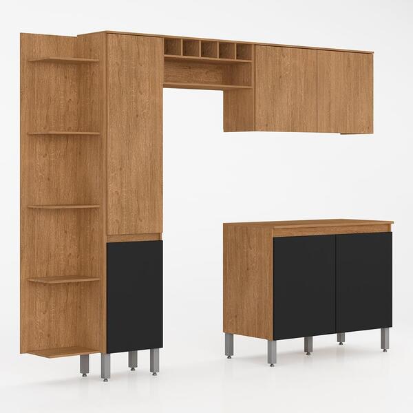 Cozinha Modulada Com Cantoneira 5 Peças Vitória Carvalho/pret