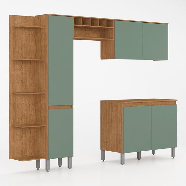 Cozinha Modulada Com Cantoneira Victória 5 Peças Carvalho/men