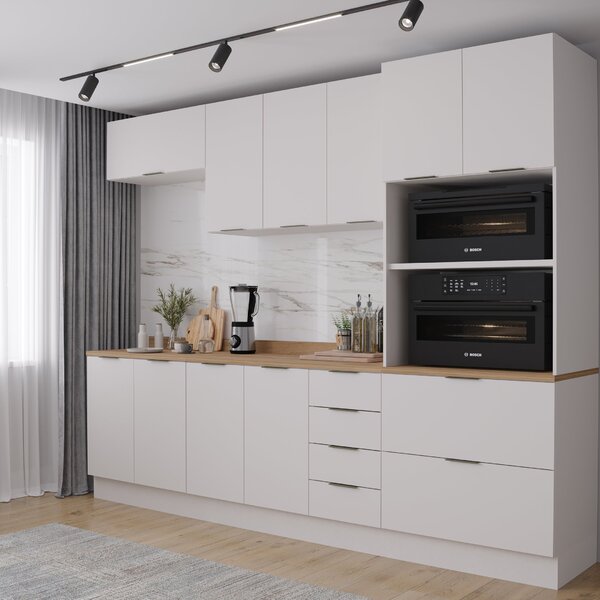 Cozinha Modulada Com Tampo 2 Aéreos 2 Balcões 1 Torre Quente