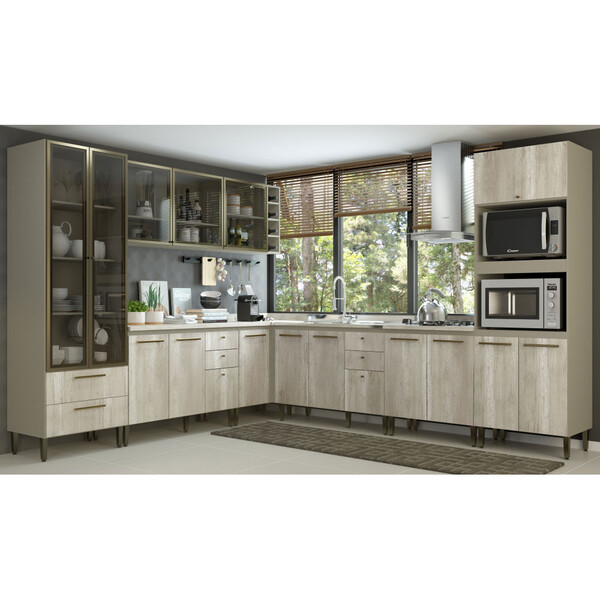 Cozinha Modulada Com Torre Quente E Cristaleira 9 Peças Lovel