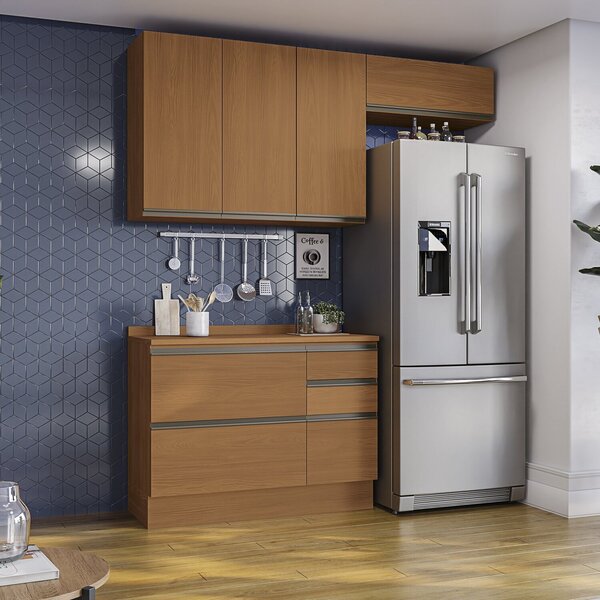 Cozinha Modulada Compacta 3 Peças Com Tampo Maxxi Canela