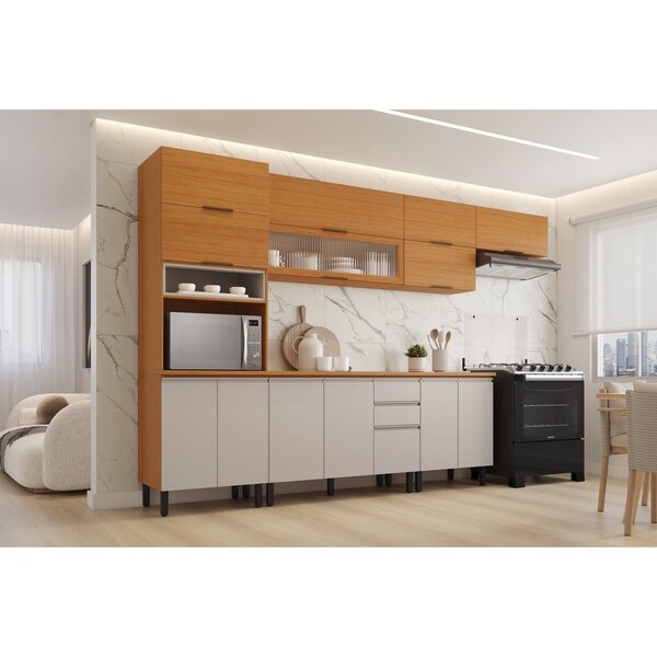 Cozinha Modulada Compacta 6 Peças Armário Aéreo 1 Porta Vidro