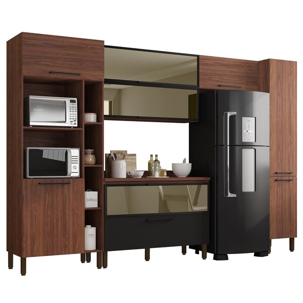 Cozinha Modulada Compacta 6 Peças Viv Concept C04 Nogueira/bl