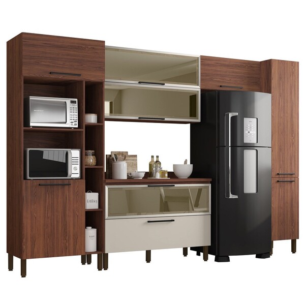 Cozinha Modulada Compacta 6 Peças Viv Concept C04 Nogueira/of