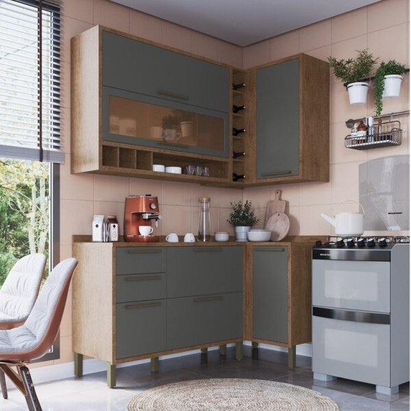Cozinha Modulada Compacta De Canto Com 4 Peças 5 Portas 4 Gav
