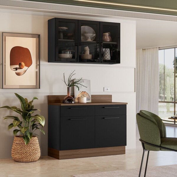 Cozinha Modulada Compacta Em Aço 2 Peças 5 Portas 2 Gavetas R