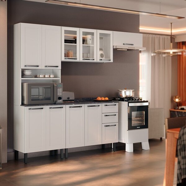 Cozinha Modulada Compacta Em Aço 4 Peças 11 Portas 2 Gavetas