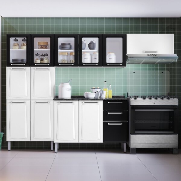 Cozinha Modulada Compacta Em Aço 4 Peças 13 Portas 2 Gavetas