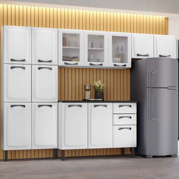 Cozinha Modulada Compacta Em Aço 4 Peças 14 Portas 2 Gavetas
