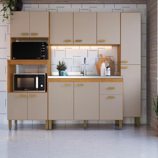 Cozinha Modulada Compacta Fidelitá Mariana 4 Peças 220cm 12 P