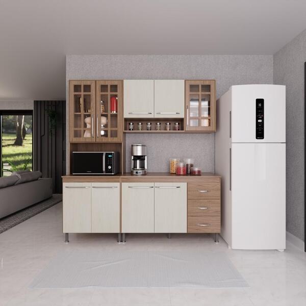 Cozinha Modulada Compacta Fidelitá Paris 3 Peças 190cm 9 Port